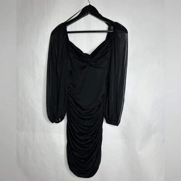 B Darlin Black Ruched Mesh Long Sleeve Bodycon Cut Out Mini Dress Size XL - Picture 6 of 15